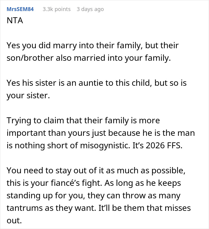 Comment about in-laws trying to claim naming rights to unborn baby and parents shutting down the power grab. Comment about in-laws trying to claim naming rights to unborn baby and parents shutting down the power grab.