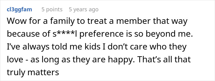 Reddit user expressing shock at family disowning gay son due to his s****l orientation and wedding exclusion.