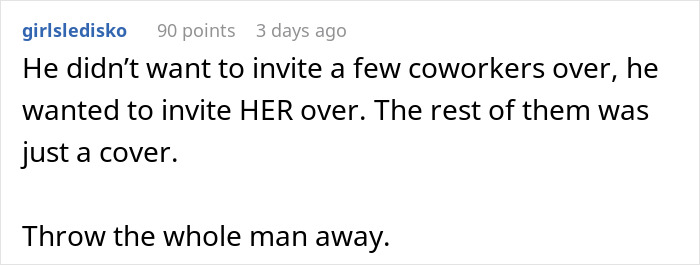 Comment highlighting a man's relationship with female colleague crossing work-wife boundaries, real wife intervenes strongly.
