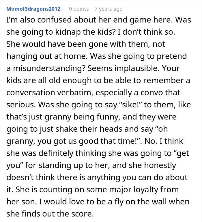 Screenshot of a text forum post discussing confusion about MIL telling kids their parents passed away and related family dynamics.
