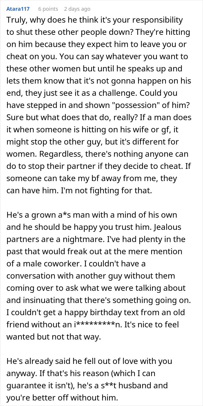 Alt text: Woman vents about husband leaving her due to trust and not being jealous in a heartfelt online comment.