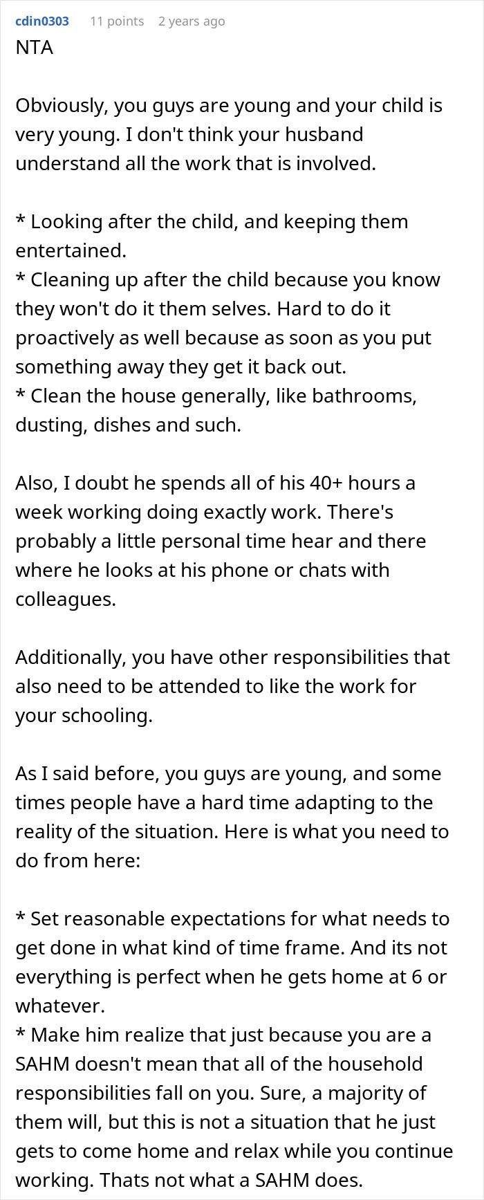 Screenshot of an online discussion about the challenges and misconceptions of being a not doing enough SAHM.