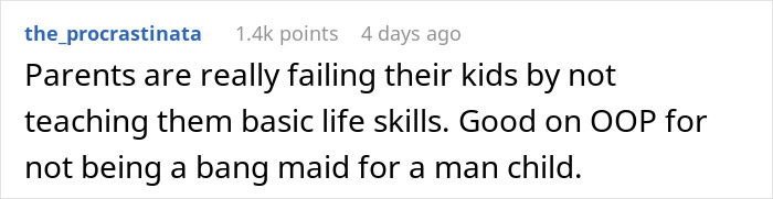 Comment on Reddit about a man wanting to move from mom&rsquo;s house to girlfriend&rsquo;s without learning chores, facing consequences.