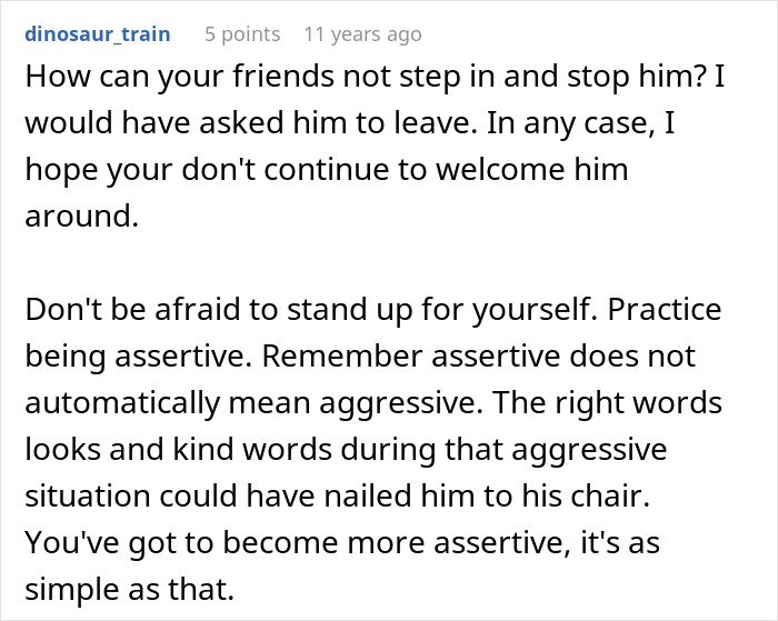 Forum comment advising assertiveness to protect new career from friends seeking free advice and revealing true colors.