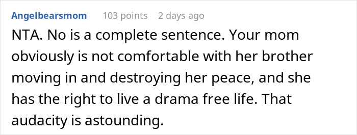 Comment discussing entitled uncle expecting niece to fund his retirement and calling her cruel for rejecting him.