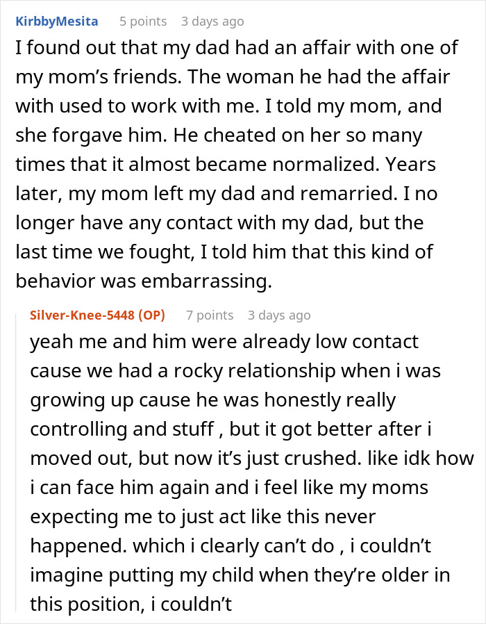 Reddit user shares story of dad&rsquo;s mistress texting adult daughter, exposing months-long affair and devastating the mom on New Year&rsquo;s Eve.