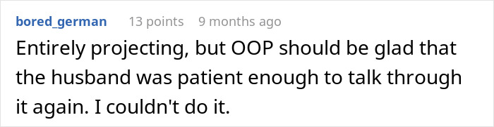 Comment about a man feeling torn between his husband and mother-in-law after secretly helping her.