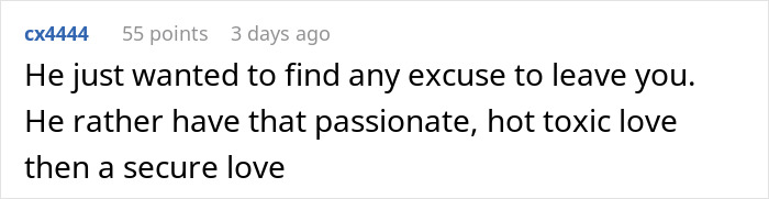 Comment on a forum post expressing frustration about a husband leaving despite trust and lack of jealousy.