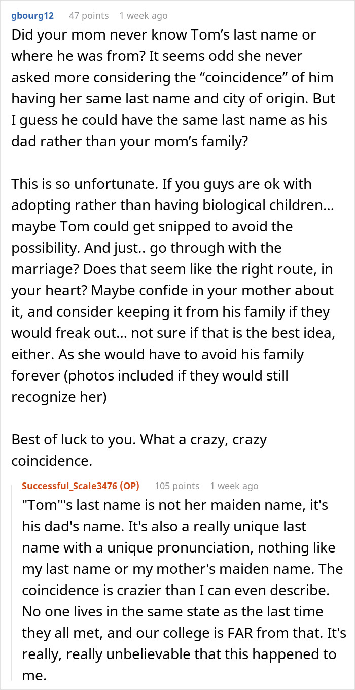 Reddit users discussing a woman discovering she&rsquo;s engaged to her first cousin after a shocking family Christmas.