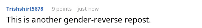 Screenshot of an online comment discussing a gender-reverse repost related to annoyed mom and daughter chores debate