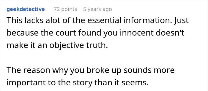 Comment discussing a court case where a YouTuber lies about their ex for clout and faces consequences after a lawsuit.