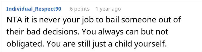 Reddit comment discussing a teen&rsquo;s stepsister support amid stepmom calling her selfish and cruel over spending money.