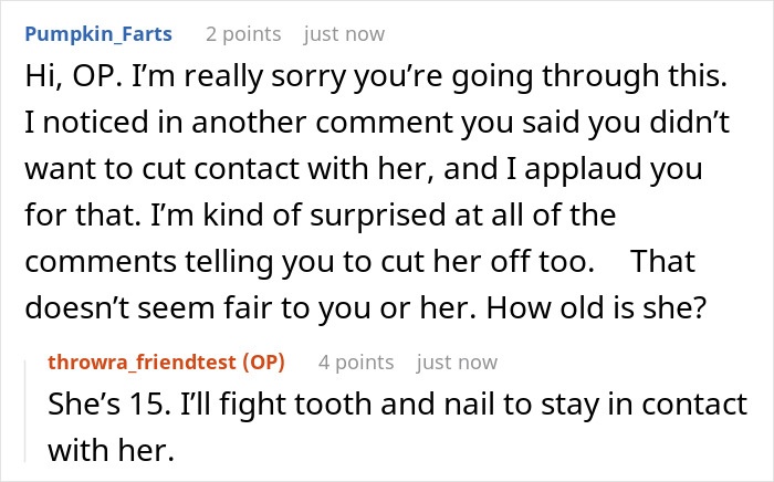 Screenshot of a Reddit conversation discussing the impact of a friend catfishing a married woman and relationship trust issues.
