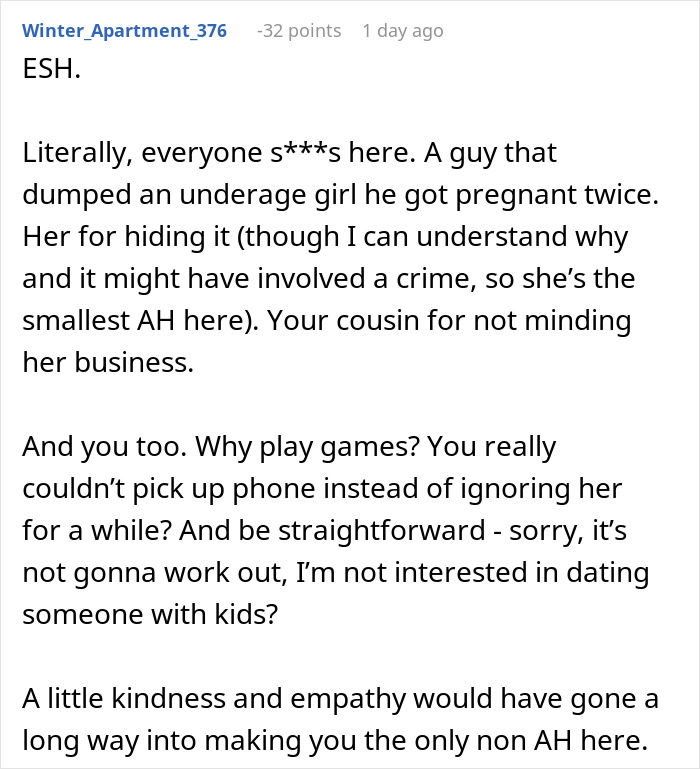 Reddit comment discussing if a man was wrong for dumping his girlfriend because she has kids, exploring relationship issues. Reddit comment discussing if a man was wrong for dumping his girlfriend because she has kids, exploring relationship issues.