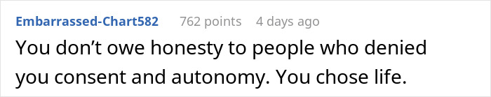 Screenshot of a text post discussing honesty and autonomy after a forced marriage involving a teen and a 32-year-old.