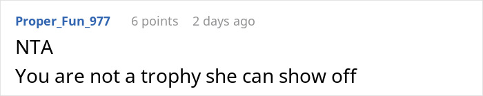 Screenshot of an online comment saying NTA and criticizing a woman demanding her swimmer boyfriend look like her friend&rsquo;s partner.