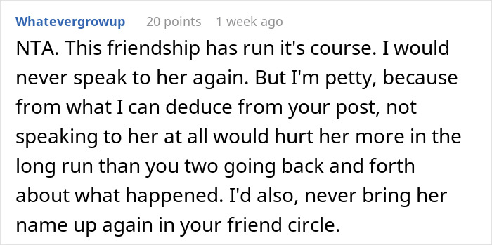 Reddit comment discussing fallout after woman bans best friend&rsquo;s baby and husband from engagement party.