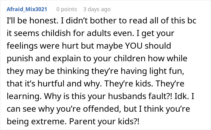 Comment on forum discussing stepdaughters&rsquo; gift pushing woman to her limits and viral conversation with husband.