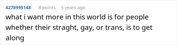 Comment about acceptance and unity among straight, gay, and trans people amid family shock over gay son's wedding.
