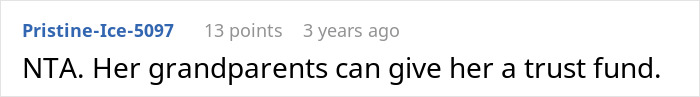 Comment mentioning grandparents can give a step-daughter a trust fund in an online discussion.