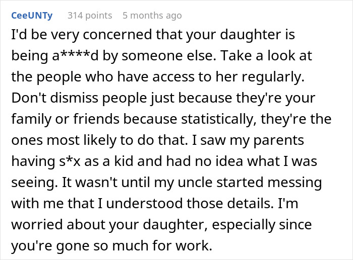 Comment text expressing concern about child a***e, highlighting dangers even among family or friends and personal experience.