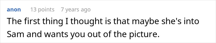 Screenshot of an online comment discussing a woman fabricating cheating evidence to convince a friend to dump her boyfriend.