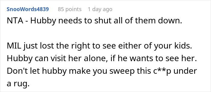 Reddit comment screenshot about a mom takes her baby and storms off after MIL tried to take over feeding