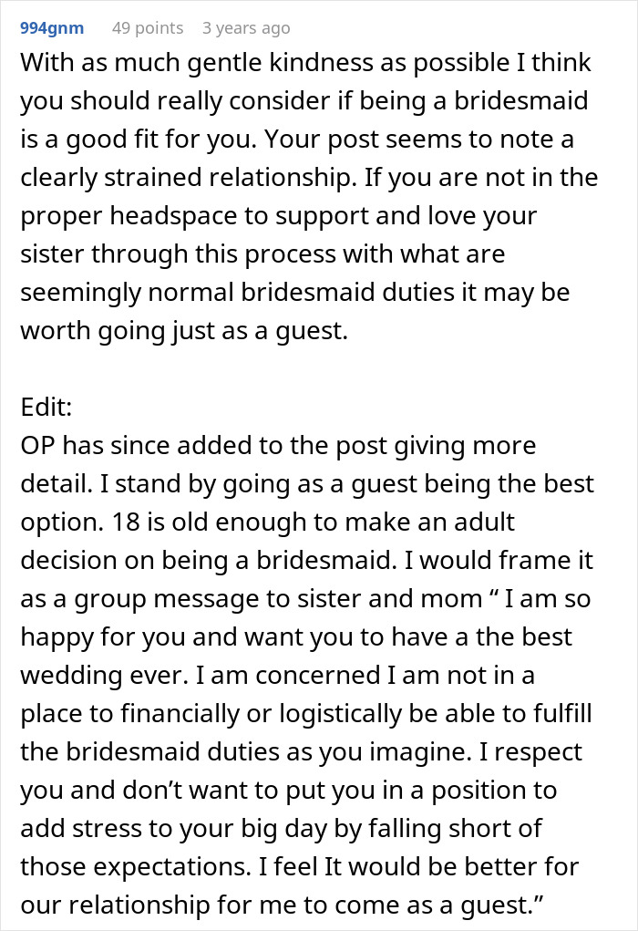 Text post discussing strained sister relationship during wedding planning with a bridezilla and a tense family meeting.