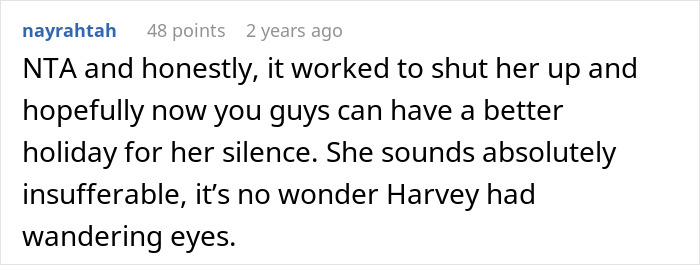 Screenshot of a Reddit comment about a lady insulting her SIL&rsquo;s hubby and ending up tongue-tied over her partner&rsquo;s indiscretions.