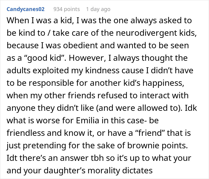 Screenshot of Reddit comment about parenting dilemma: parent wonders if daughter should attend birthday Screenshot of Reddit comment about parenting dilemma: parent wonders if daughter should attend birthday