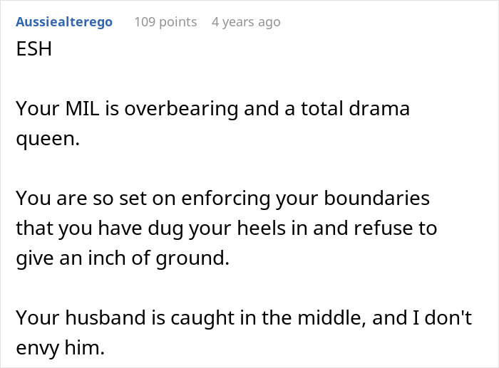 Comment discussing an overbearing MIL causing tension and ruining family relationships through lying and drama.