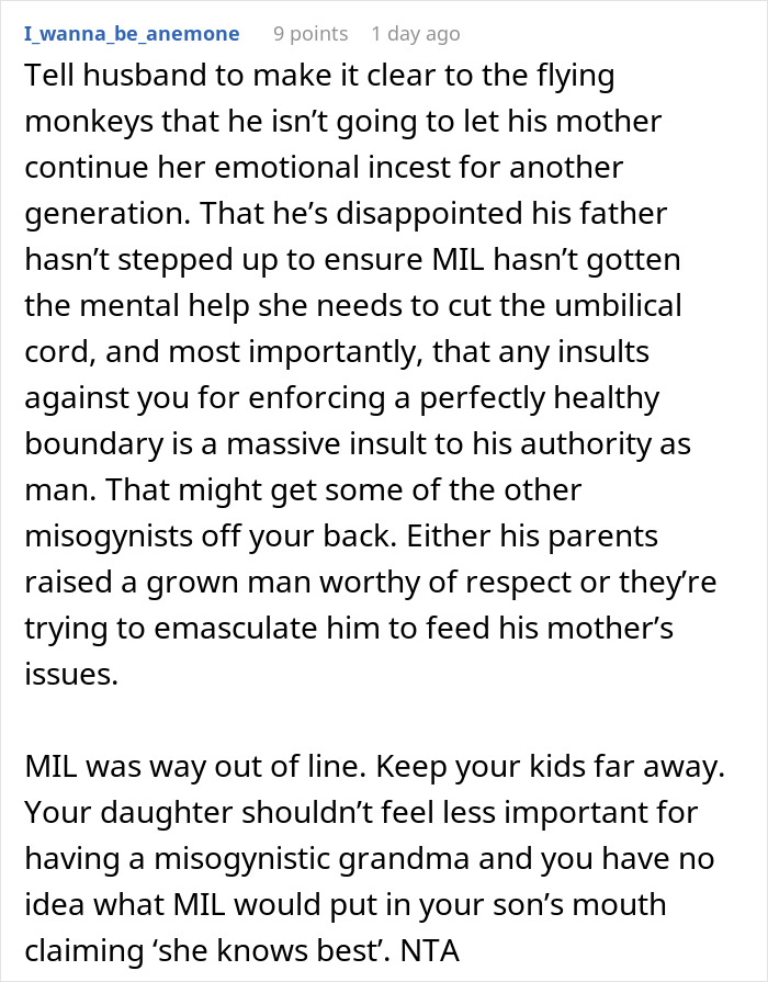 Reddit screenshot about a mom storming off with her baby from MIL's house after feeding takeover attempt