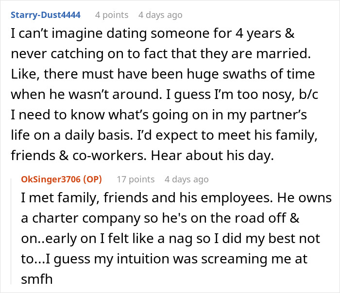 Reddit users discuss a woman realizing her 4-year relationship was not perfect but revealing mistress betrayal.