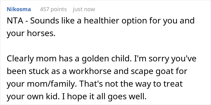 User comment on family dynamics about parents treating daughter as family for labor but business for money, expressing frustration and support. User comment on family dynamics about parents treating daughter as family for labor but business for money, expressing frustration and support.