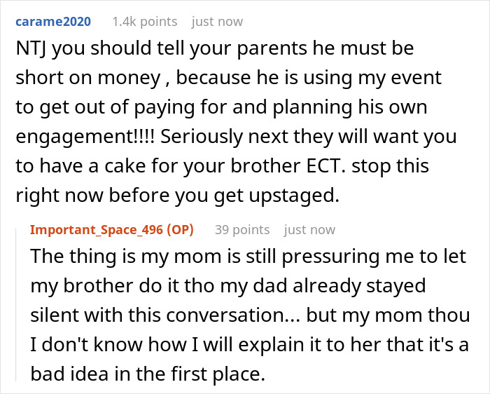 Guy plans engagement proposal during sister's wedding, causing conflict as bride calls him a bridezilla and says no way. Guy plans engagement proposal during sister's wedding, causing conflict as bride calls him a bridezilla and says no way.