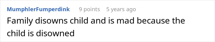 Screenshot of a forum comment about family being shocked and disowning their gay son over wedding invitation issues.