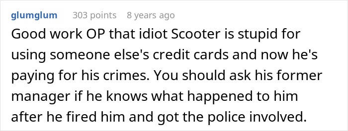 Screenshot of a forum comment discussing a scammer caught laundering money by a hotel receptionist.