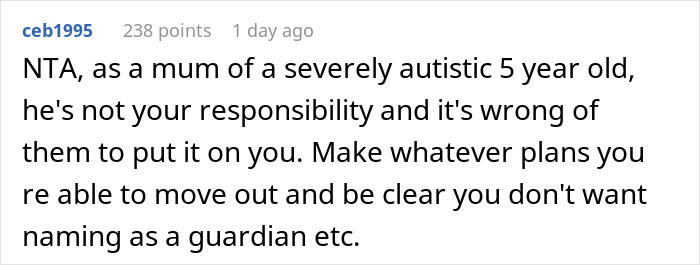 Comment about woman feeling trapped caring for autistic brother, struggling to balance love and school responsibilities.