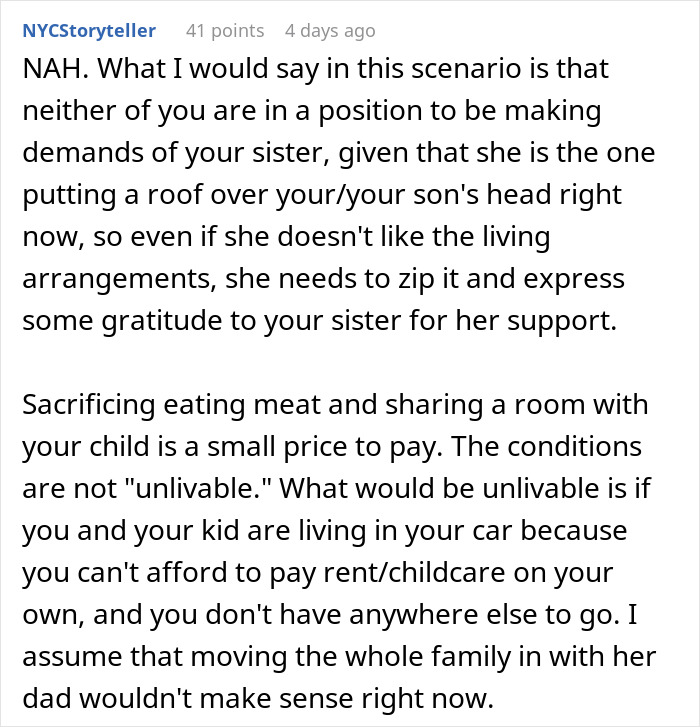 Comment discussing a woman complaining about her sister-in-law despite staying for free, with husband annoyed by her. Comment discussing a woman complaining about her sister-in-law despite staying for free, with husband annoyed by her.