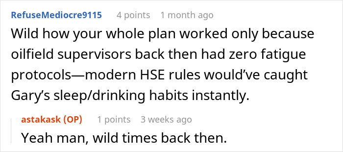 Forum comments discussing workplace bullying and revenge involving theatrics to scare a bully effectively.