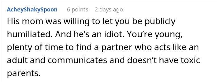 Comment discussing a man showing his true colors after assuming fianc&eacute;e is pregnant, causing her shock and humiliation.