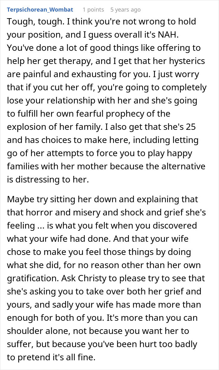 Comment discussing a dad feeling guilty for distancing himself from daughter during a messy divorce and the heartbreaking truth revealed.