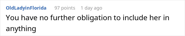 Comment on a social platform discussing drama as bride enters new family after excluding sister-in-law from wedding photos.