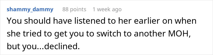 Screenshot of a Reddit comment discussing a maid of honor's low effort causing tension before a wedding.