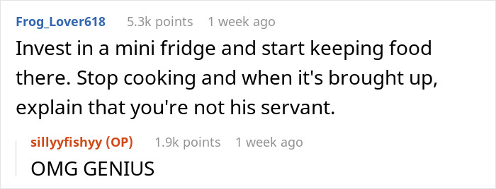 Reddit user advises investing in a mini fridge to avoid mom-boyfriend food drama and not being treated like a servant.