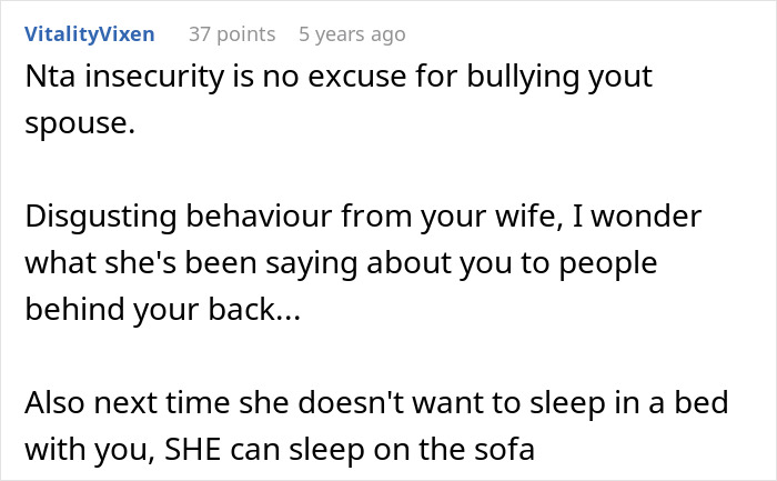 Reddit comment screenshot criticizing spouse, guy embarrasses wife mentioned, username VitalityVixen