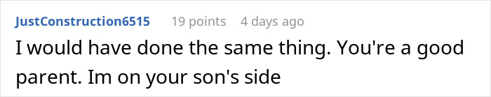 Screenshot of an online comment supporting a dad who takes his son out to celebrate after he punches a bully.