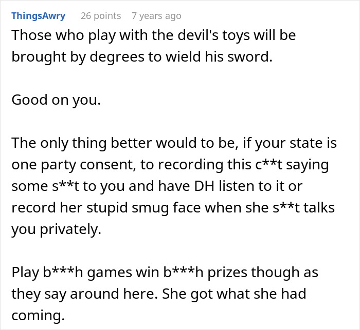 Comment discussing playing the long game against MIL and rearranging MIL&rsquo;s furniture in an online forum.