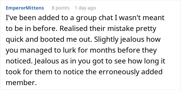 Reddit user shares story about being added to a random family group chat and emotional experience over 7 months.