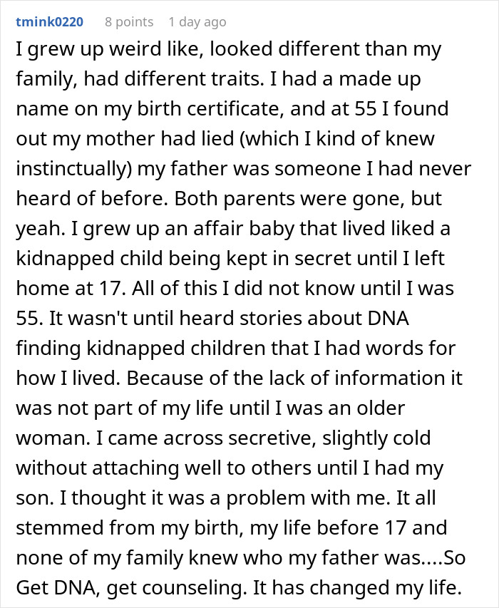 Woman sharing her story about family secrets and the impact of taking a DNA test on her life and identity. Woman sharing her story about family secrets and the impact of taking a DNA test on her life and identity.